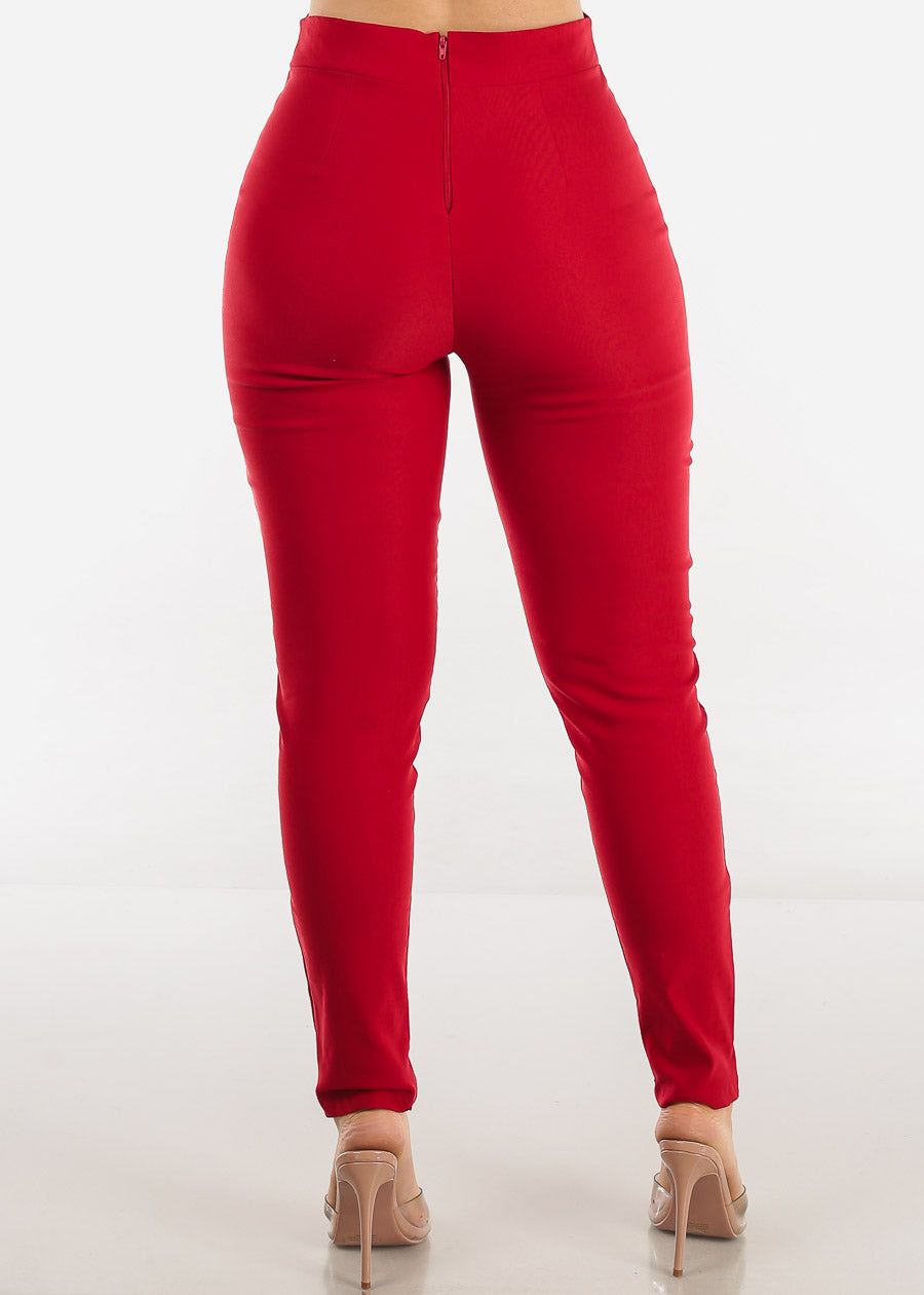 Red High Waist Tied Dressy Skinny Pants sold by Moda product image thumbnail 4