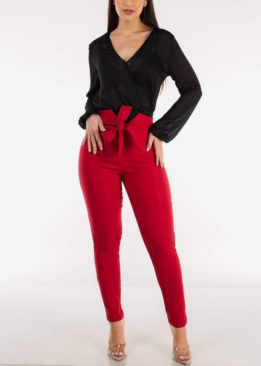 Red High Waist Tied Dressy Skinny Pants sold by Moda product image thumbnail 5