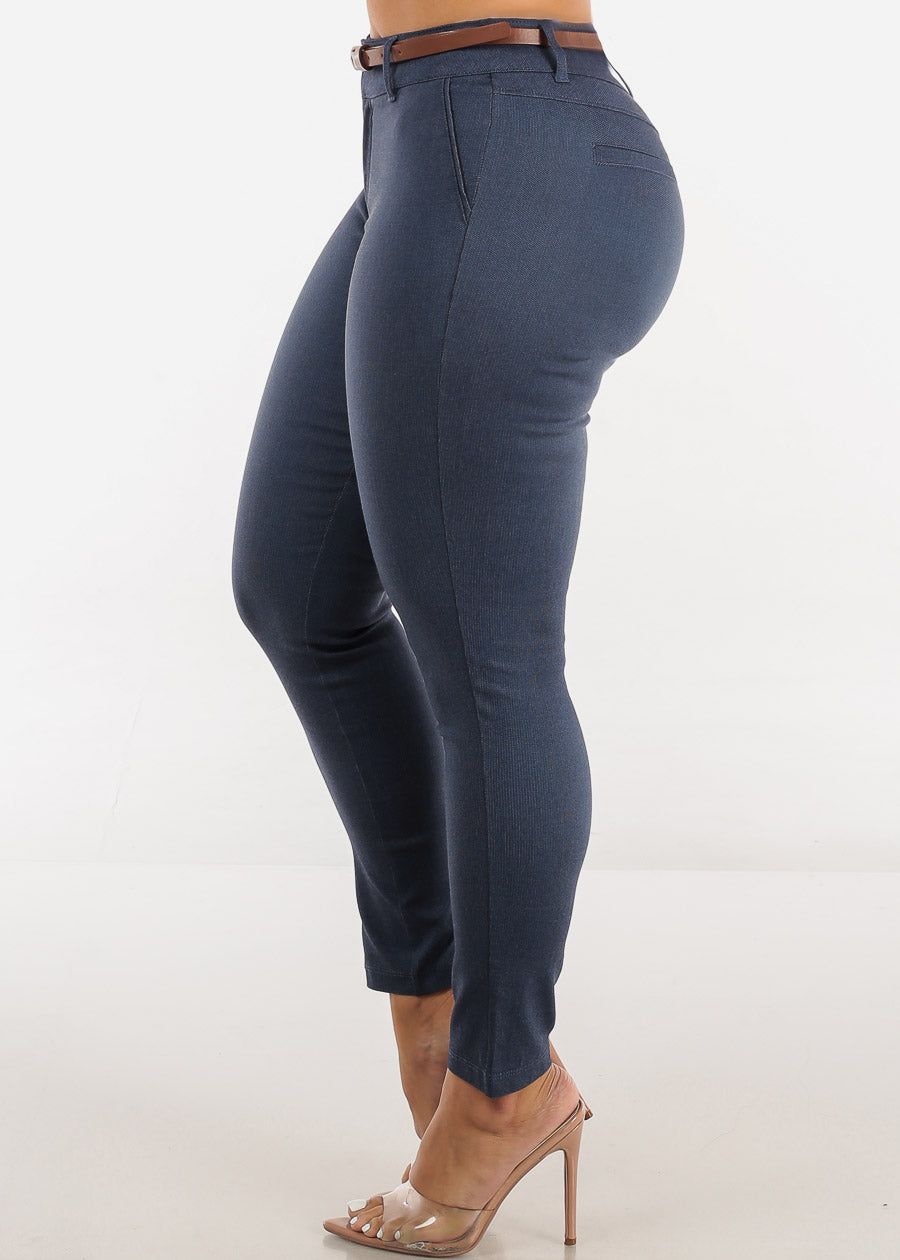 Mid Rise Twill Dressy Skinny Pants Indigo w Belt sold by Moda product image thumbnail 3