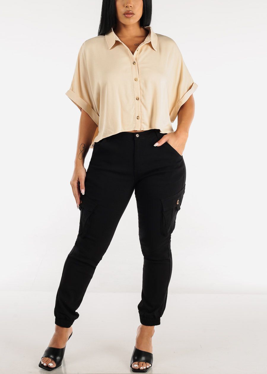 Black High Waist Hyper Stretch Cargo Jogger Pants sold by Moda product image thumbnail 2