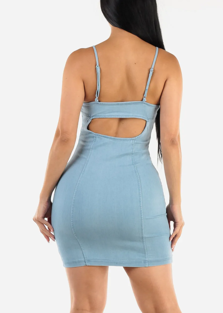 Button Up Bodycon Denim Dress Light Blue sold by Moda product image thumbnail 4