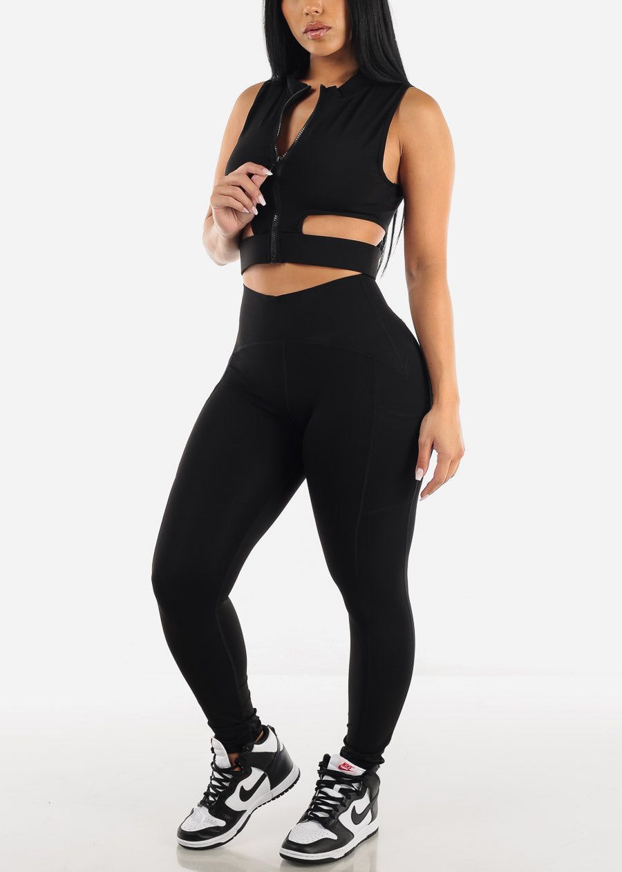 Tummy Control High Waist Leggings Black w Phone Pocket sold by Moda product image thumbnail 3