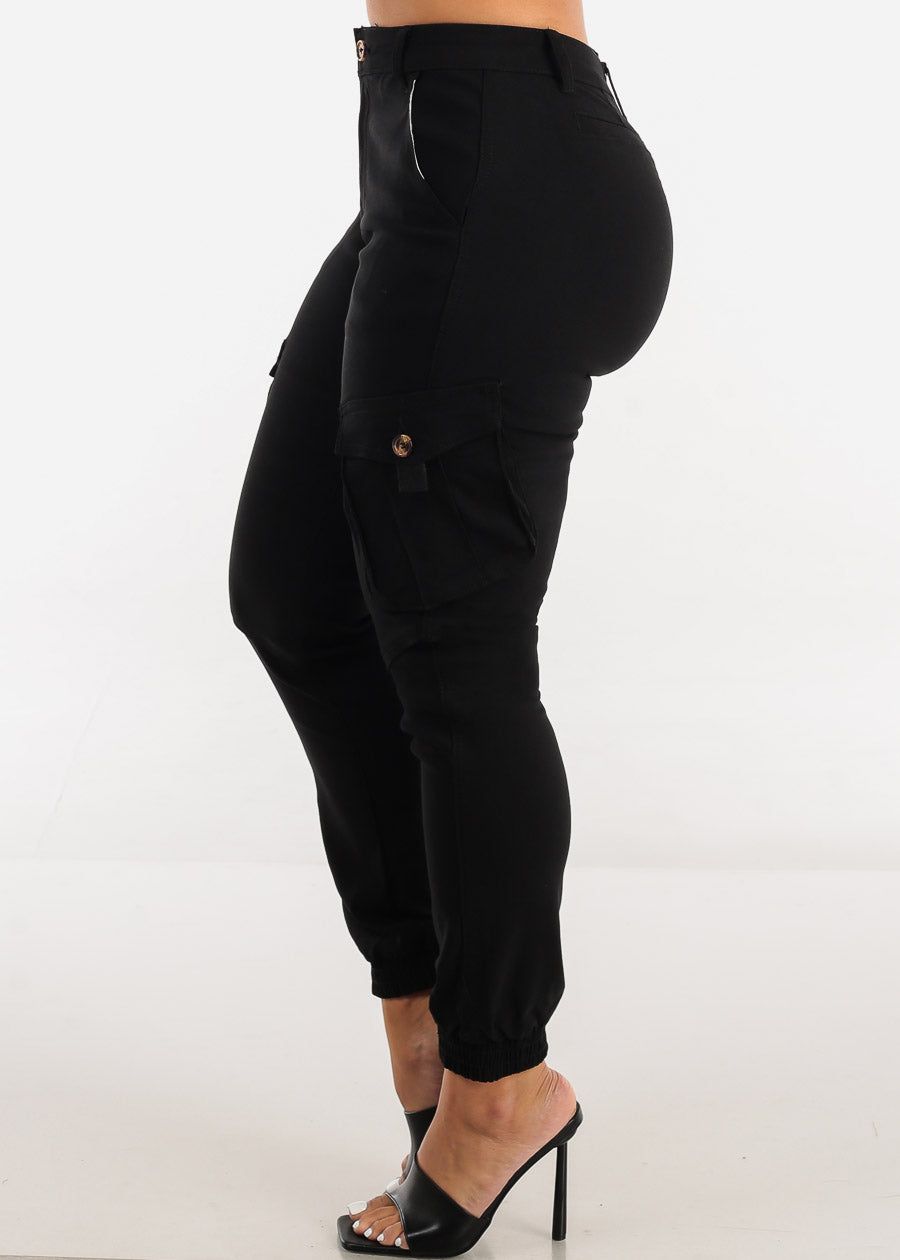 Black High Waist Hyper Stretch Cargo Jogger Pants sold by Moda product image thumbnail 3