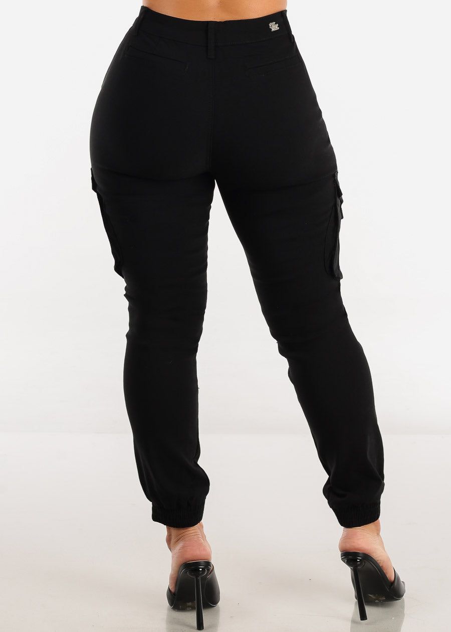 Black High Waist Hyper Stretch Cargo Jogger Pants sold by Moda product image thumbnail 4