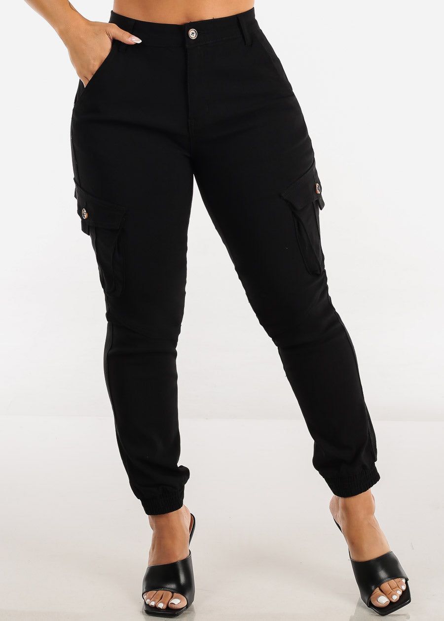 Black High Waist Hyper Stretch Cargo Jogger Pants sold by Moda