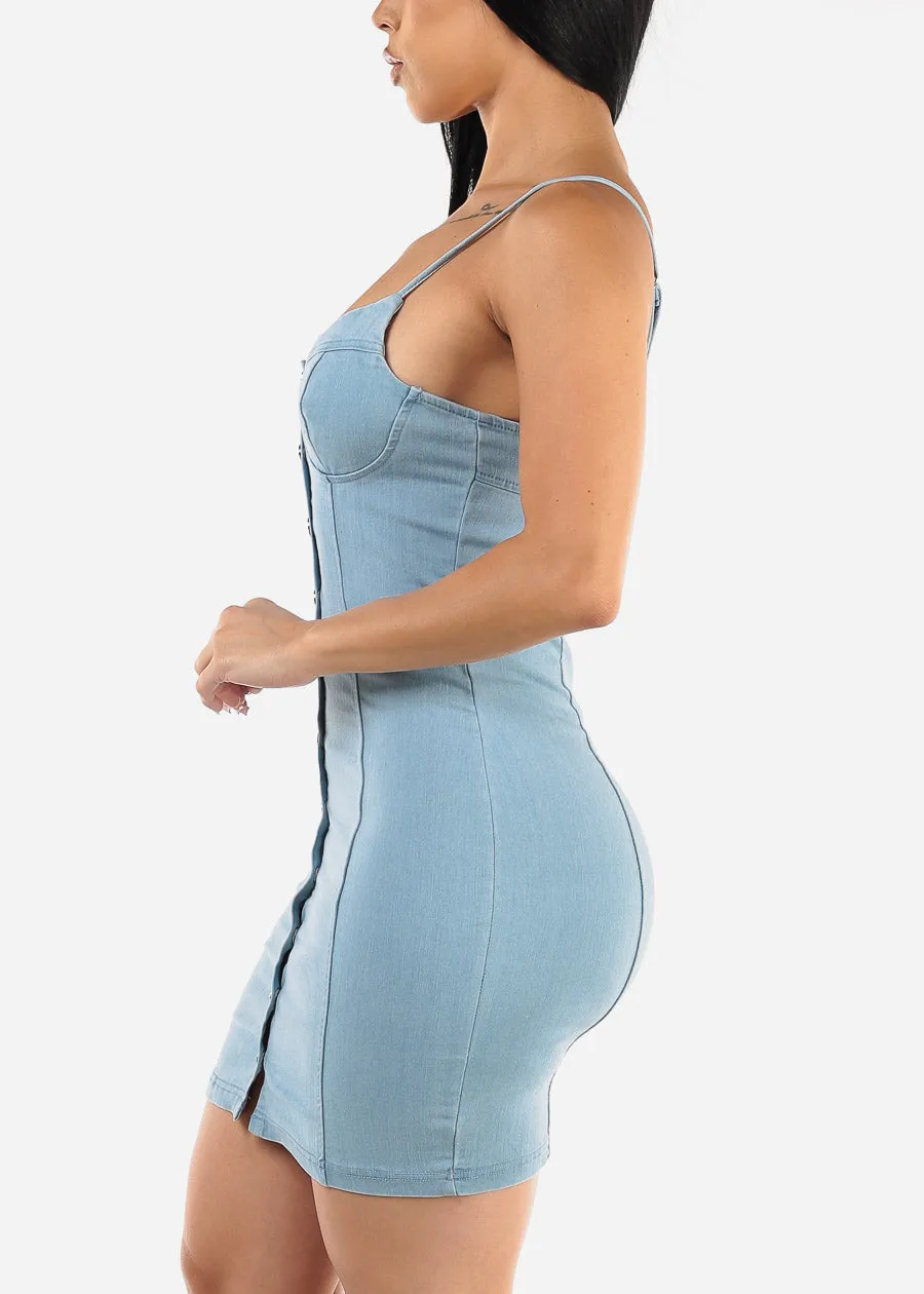 Button Up Bodycon Denim Dress Light Blue sold by Moda product image thumbnail 3