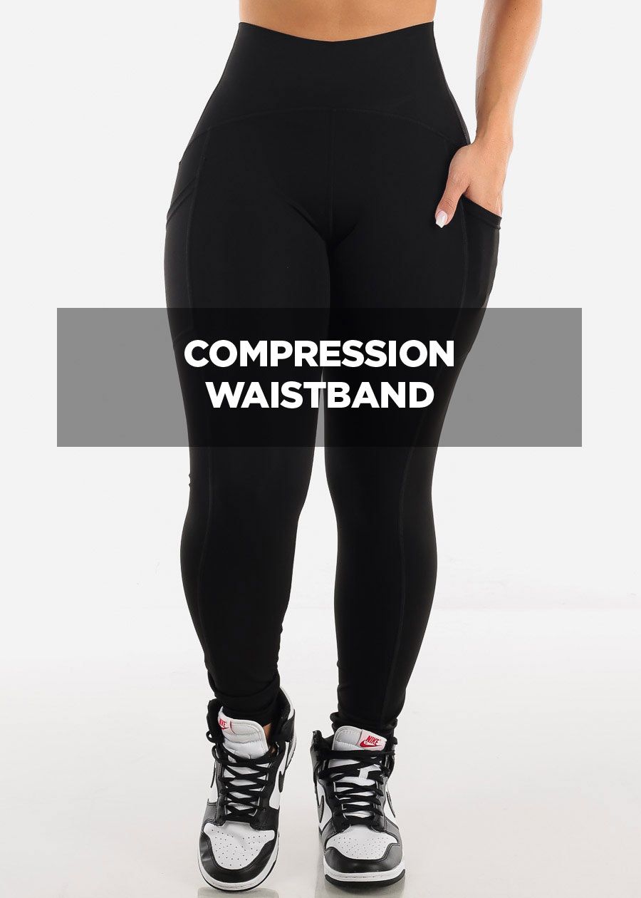 Tummy Control High Waist Leggings Black w Phone Pocket sold by Moda