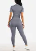 High Waist Sweetheart Butt Leggings w Zip up Crop Top (2pc Set) Grey sold by Moda