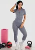 High Waist Sweetheart Butt Leggings w Zip up Crop Top (2pc Set) Grey sold by Moda