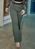 High Waist Straight Wide Leg Pants Olive w Belt sold by Moda