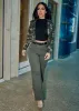 High Waist Straight Wide Leg Pants Olive w Belt sold by Moda