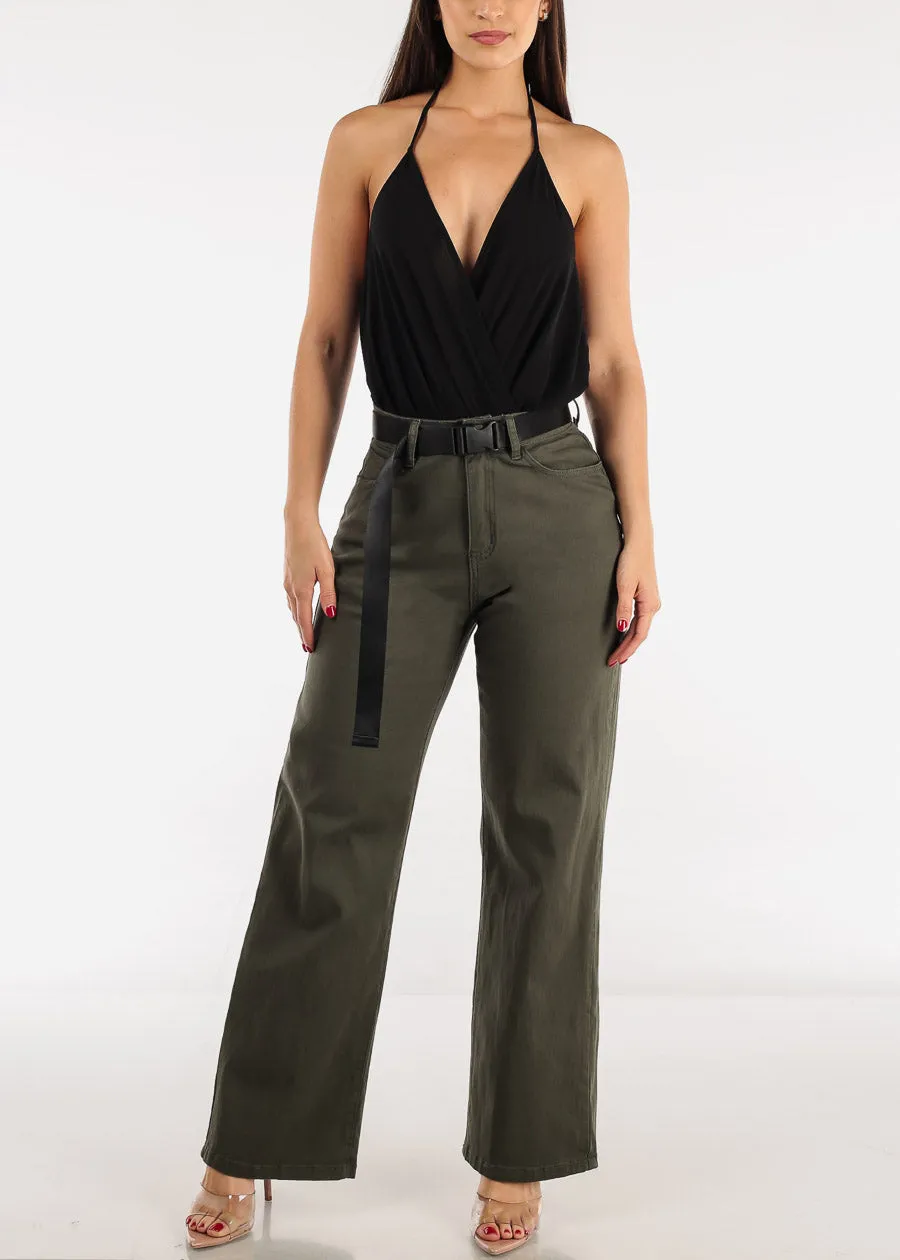 High Waist Straight Wide Leg Pants Olive w Belt sold by Moda product image thumbnail 5