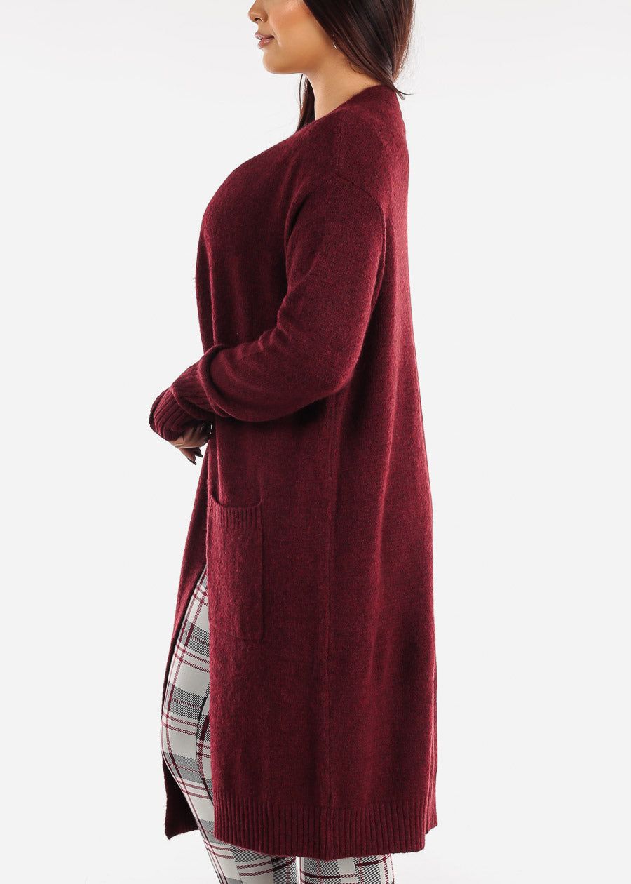 Long Sleeve Burgundy Maxi Cardigan w Pockets sold by Moda product image thumbnail 3