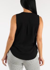 Black Sleeveless Half Button Up Blouse sold by Moda