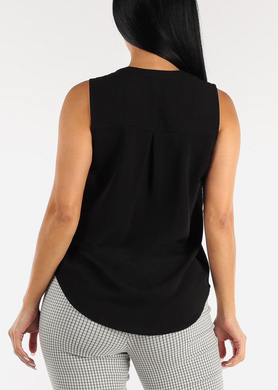 Black Sleeveless Half Button Up Blouse sold by Moda product image thumbnail 4