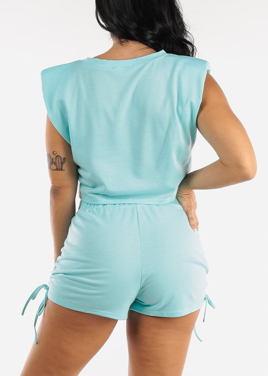 Light Blue Sleeveless Crop Top & High Waisted Shorts (2 PCE SET) sold by Moda product image thumbnail 4