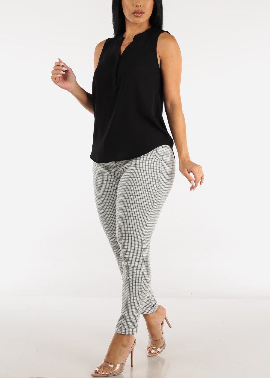 Black Sleeveless Half Button Up Blouse sold by Moda product image thumbnail 2