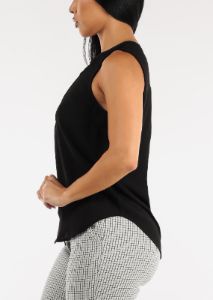 Black Sleeveless Half Button Up Blouse sold by Moda