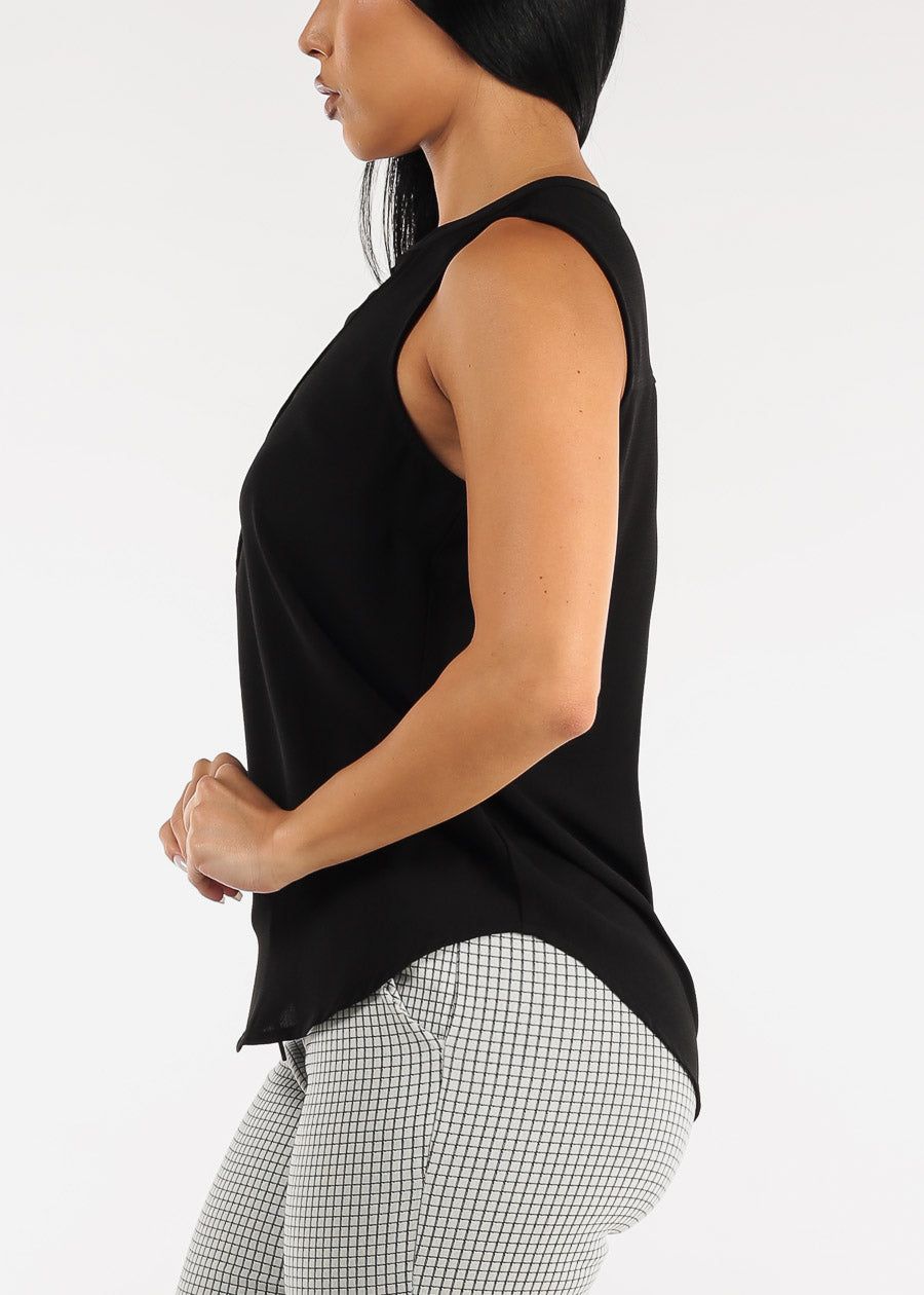 Black Sleeveless Half Button Up Blouse sold by Moda product image thumbnail 3