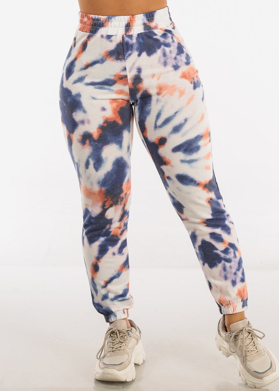 High Waisted Tie Dye Jogger Pants Blue sold by Moda