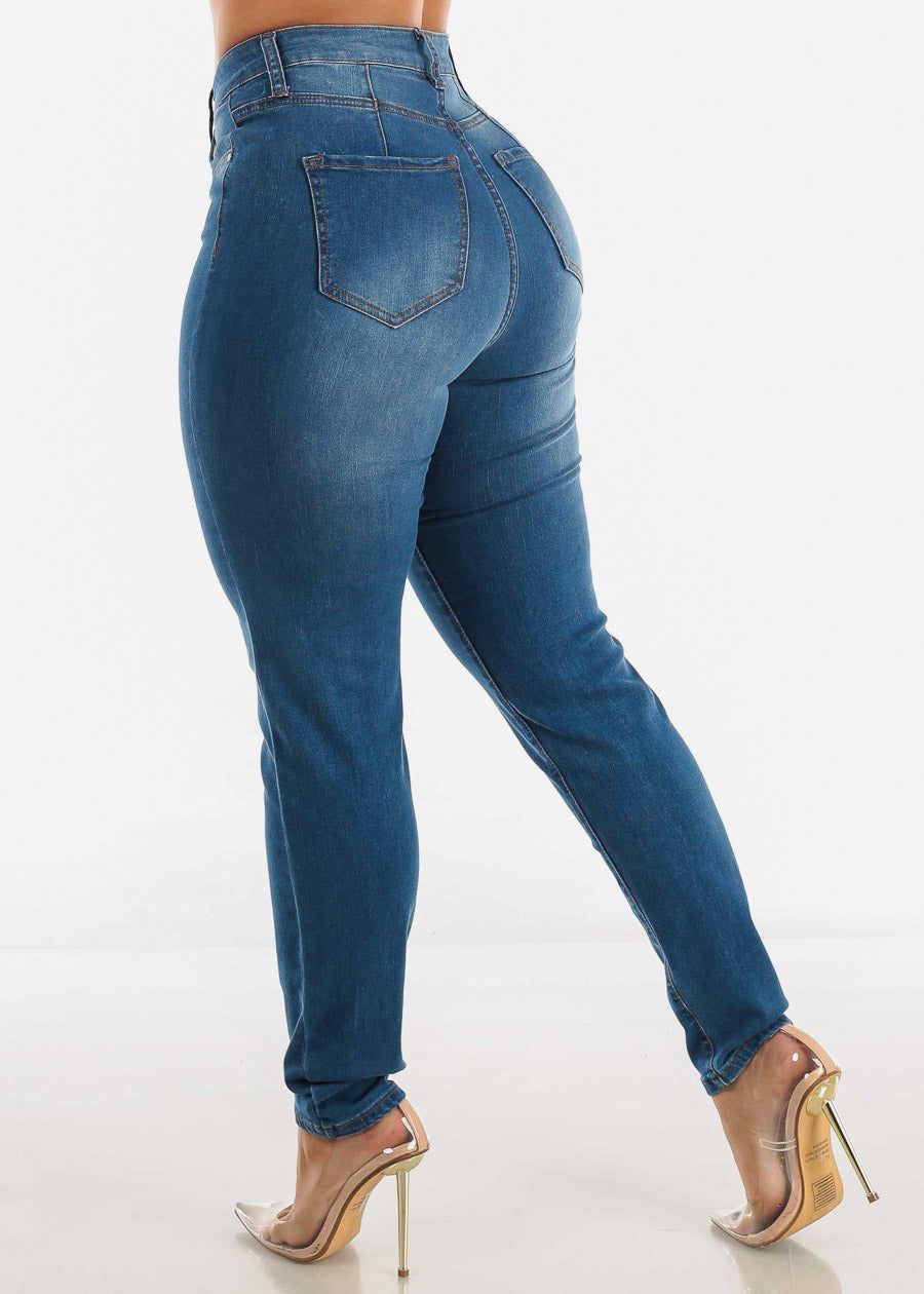 Super High Waisted Skinny Jeans Med Blue sold by Moda product image thumbnail 4