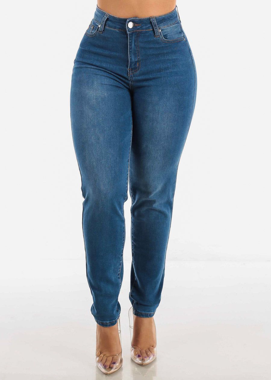Super High Waisted Skinny Jeans Med Blue sold by Moda
