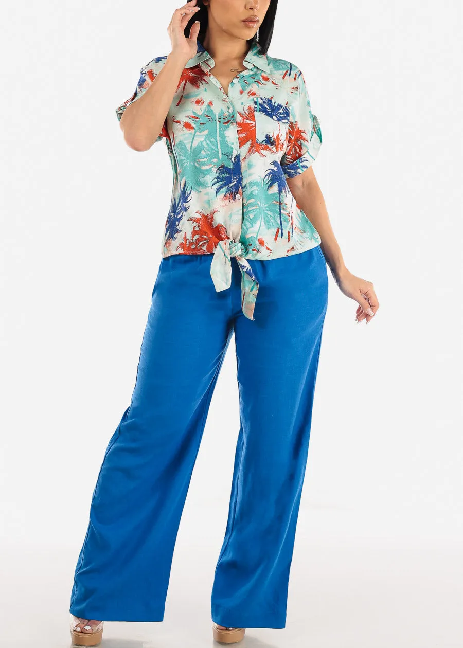 Blue Linen High Rise Spandex Waist Wide Leg Linen Pants sold by Moda product image thumbnail 2