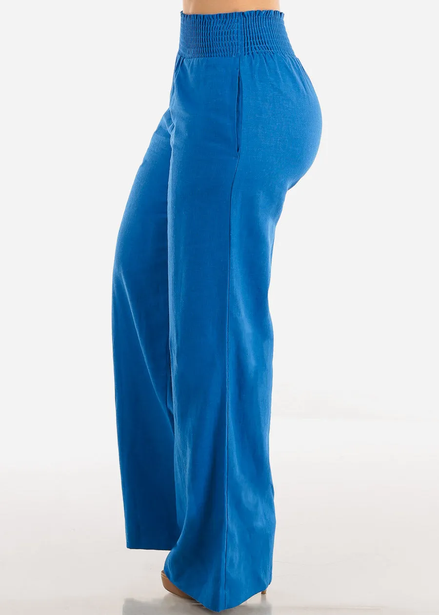 Blue Linen High Rise Spandex Waist Wide Leg Linen Pants sold by Moda product image thumbnail 3