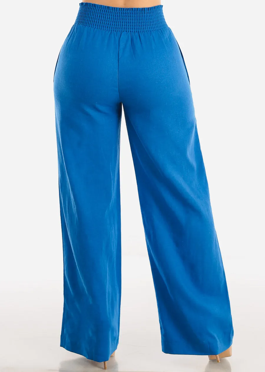 Blue Linen High Rise Spandex Waist Wide Leg Linen Pants sold by Moda product image thumbnail 4
