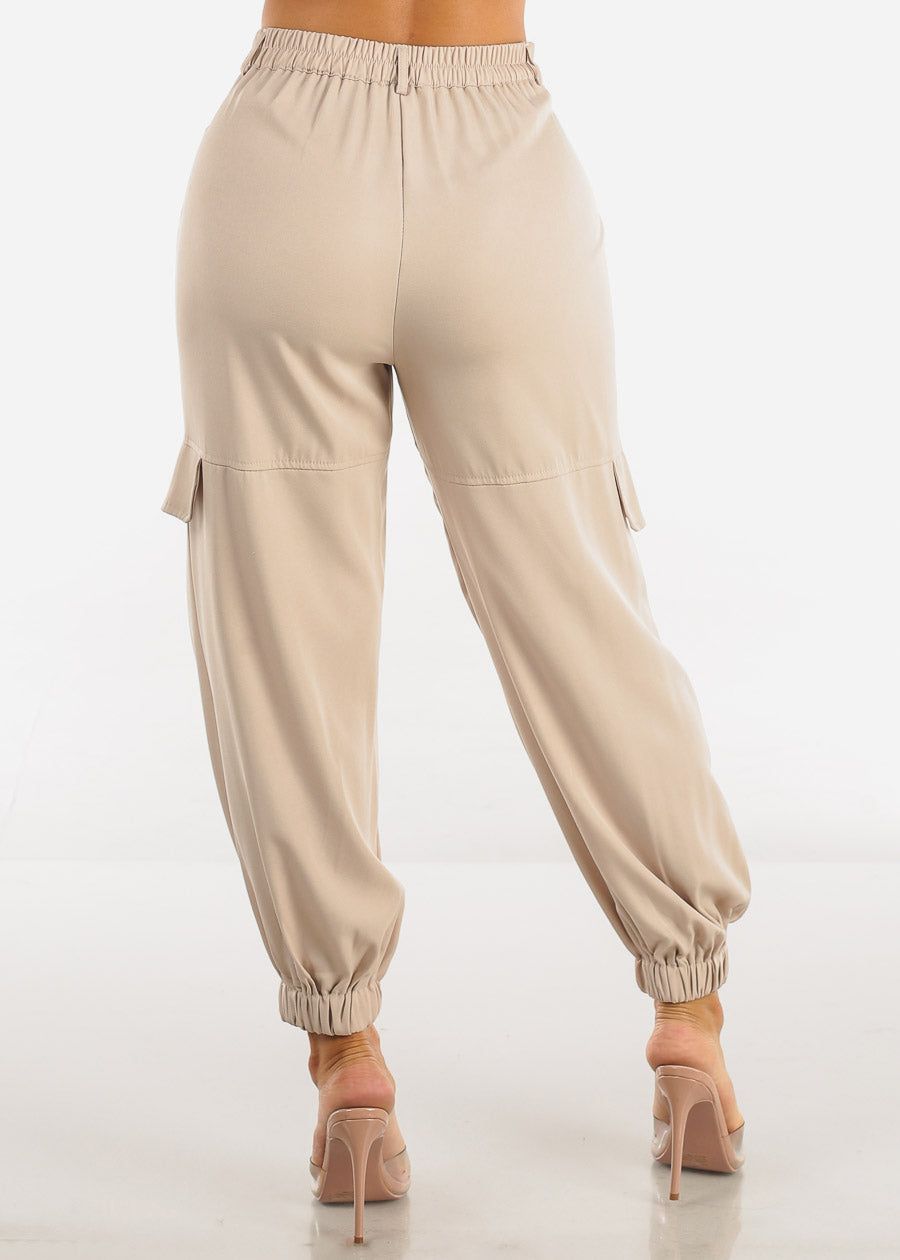High Waisted Cargo Jogger Pants Taupe sold by Moda product image thumbnail 4