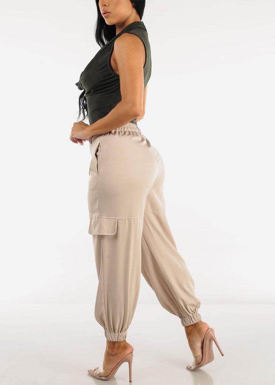 High Waisted Cargo Jogger Pants Taupe sold by Moda product image thumbnail 5