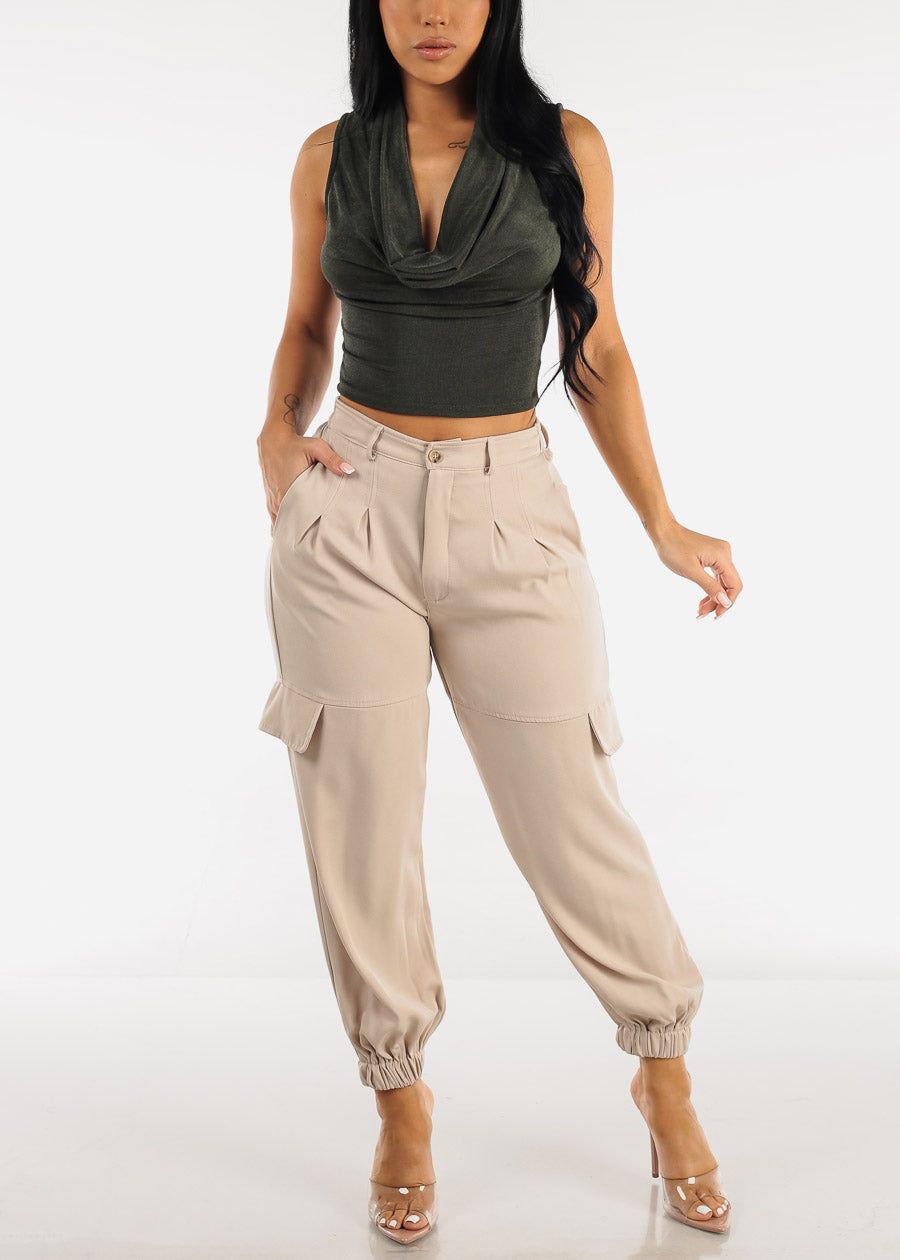 High Waisted Cargo Jogger Pants Taupe sold by Moda product image thumbnail 2