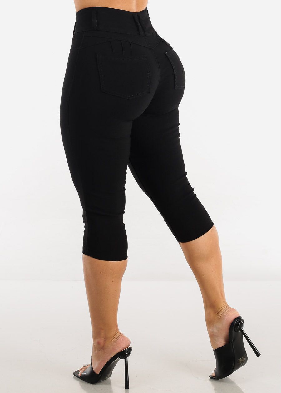 High Waisted Hyper Stretch Butt Lifting Capris Black sold by Moda