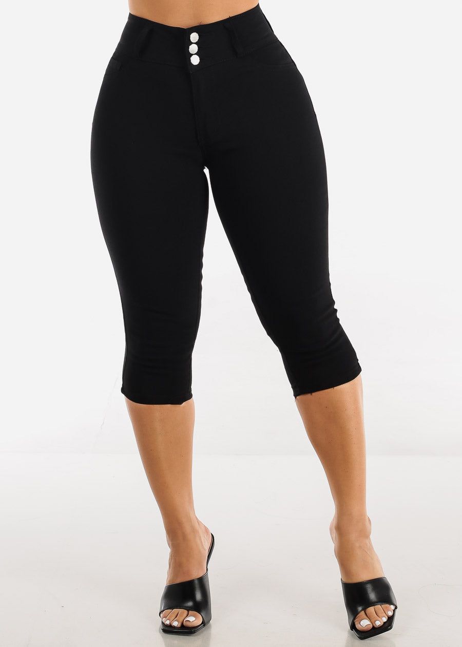 High Waisted Hyper Stretch Butt Lifting Capris Black sold by Moda product image thumbnail 2