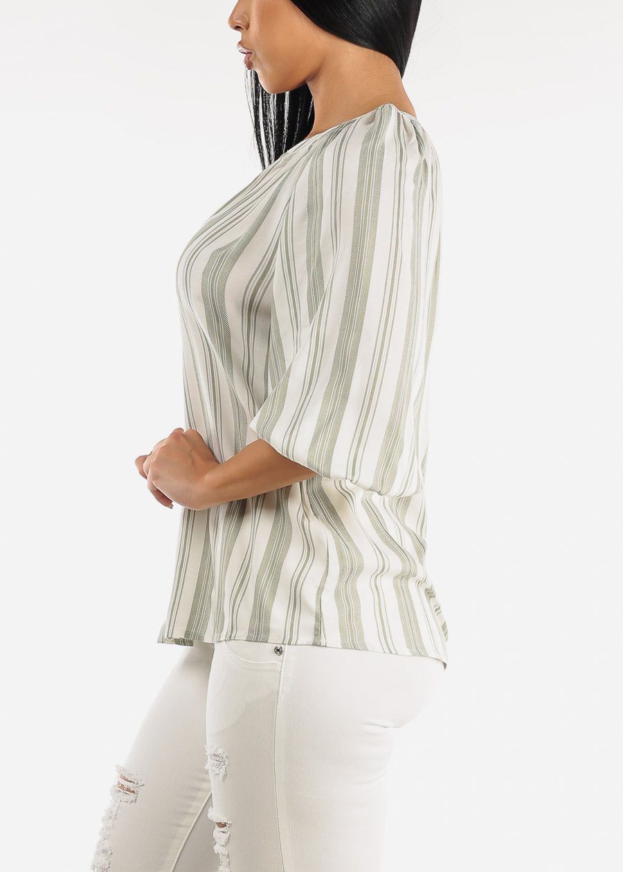 Quarter Sleeve Elastic Cuff Stripe Blouse Sage sold by Moda product image thumbnail 3