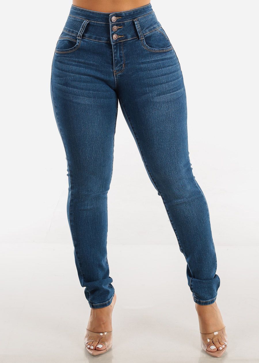 High Waisted Levantacola Med Wash Skinny Jeans sold by Moda product image thumbnail 3