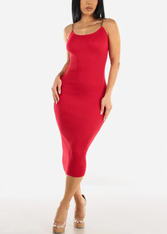 Sleeveless Ribbed Bodycon Midi Dress Red sold by Moda