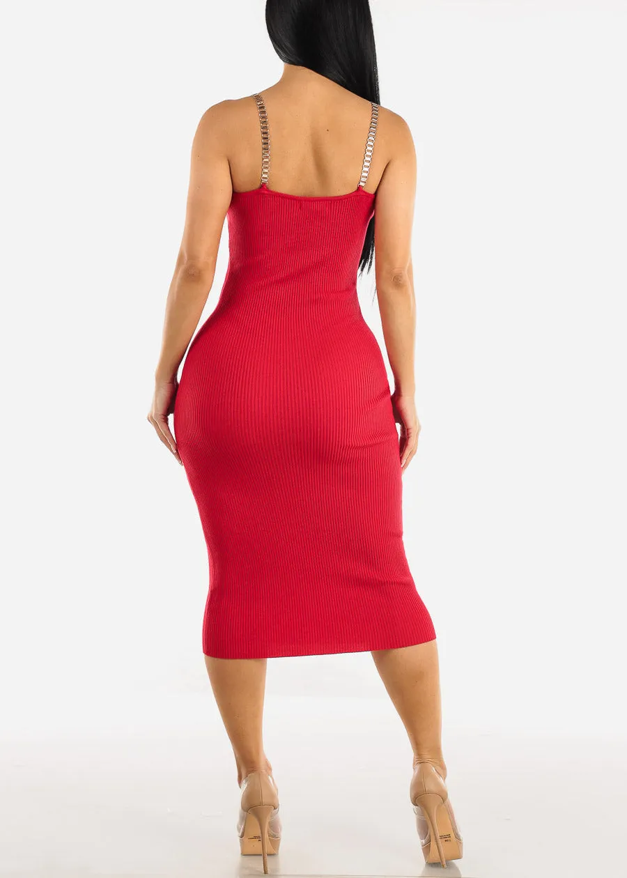 Sleeveless Ribbed Bodycon Midi Dress Red sold by Moda product image thumbnail 3