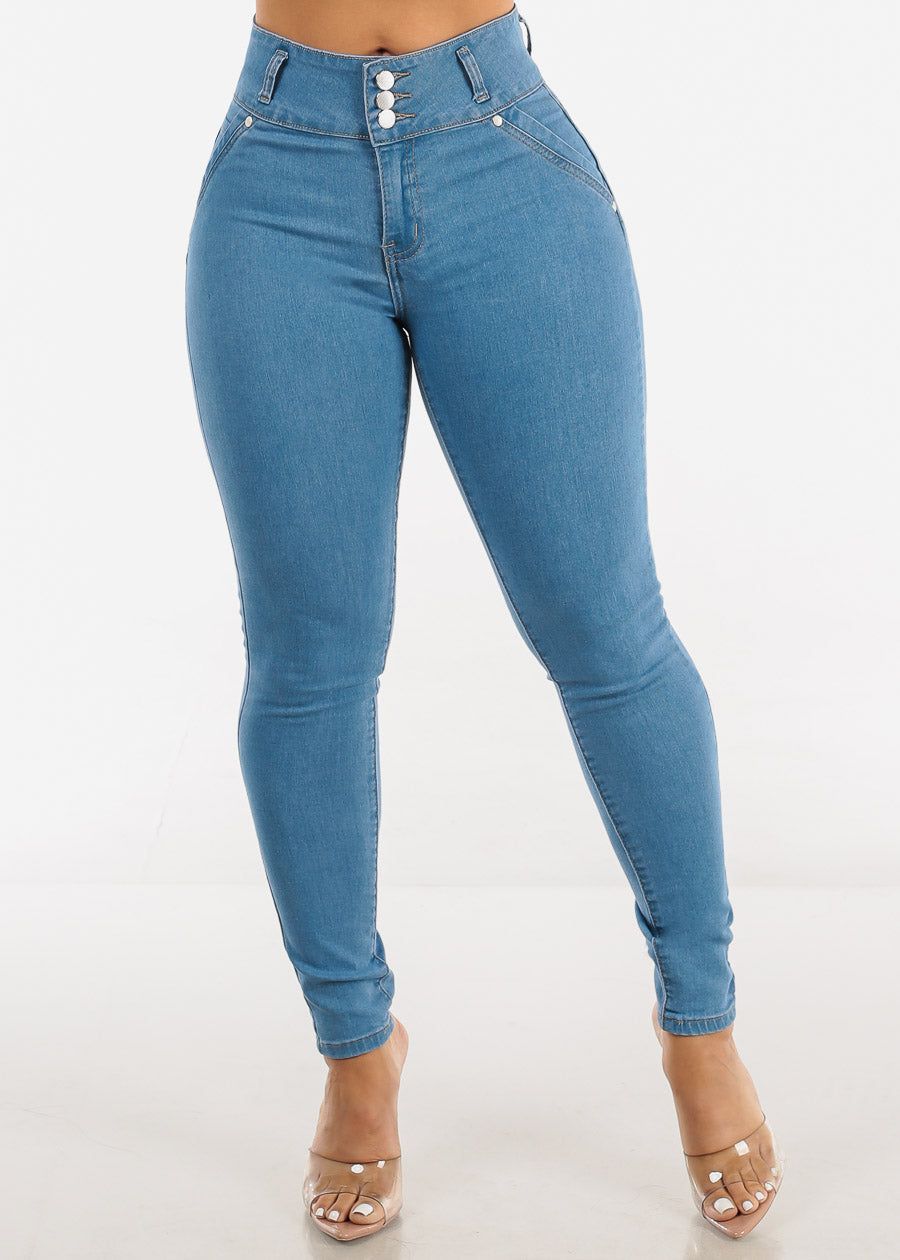 High Waist Butt Lifting Skinny Jeans Light Blue sold by Moda product image thumbnail 3