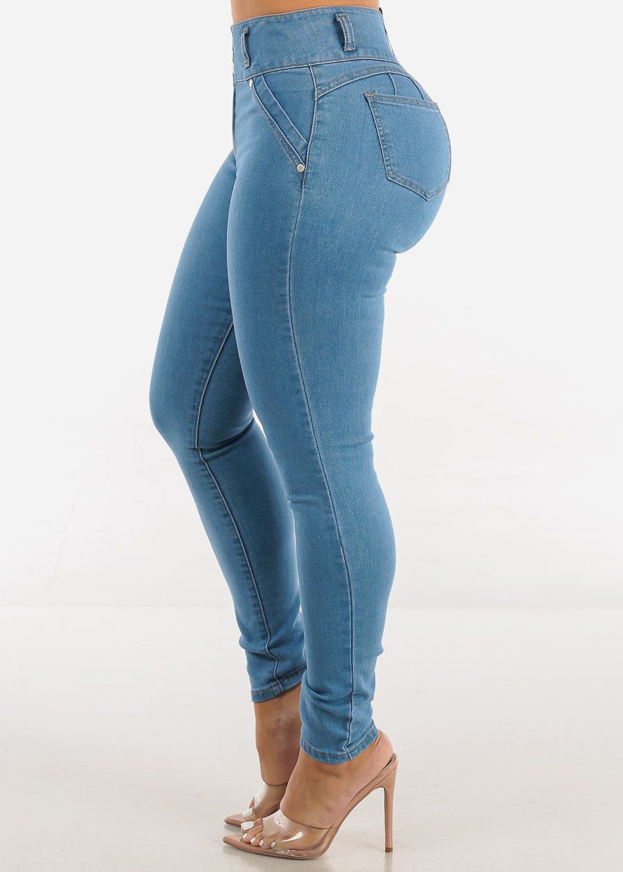 High Waist Butt Lifting Skinny Jeans Light Blue sold by Moda product image thumbnail 4