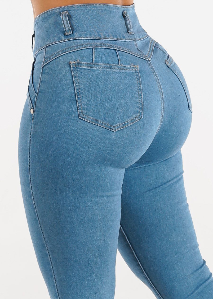 High Waist Butt Lifting Skinny Jeans Light Blue sold by Moda