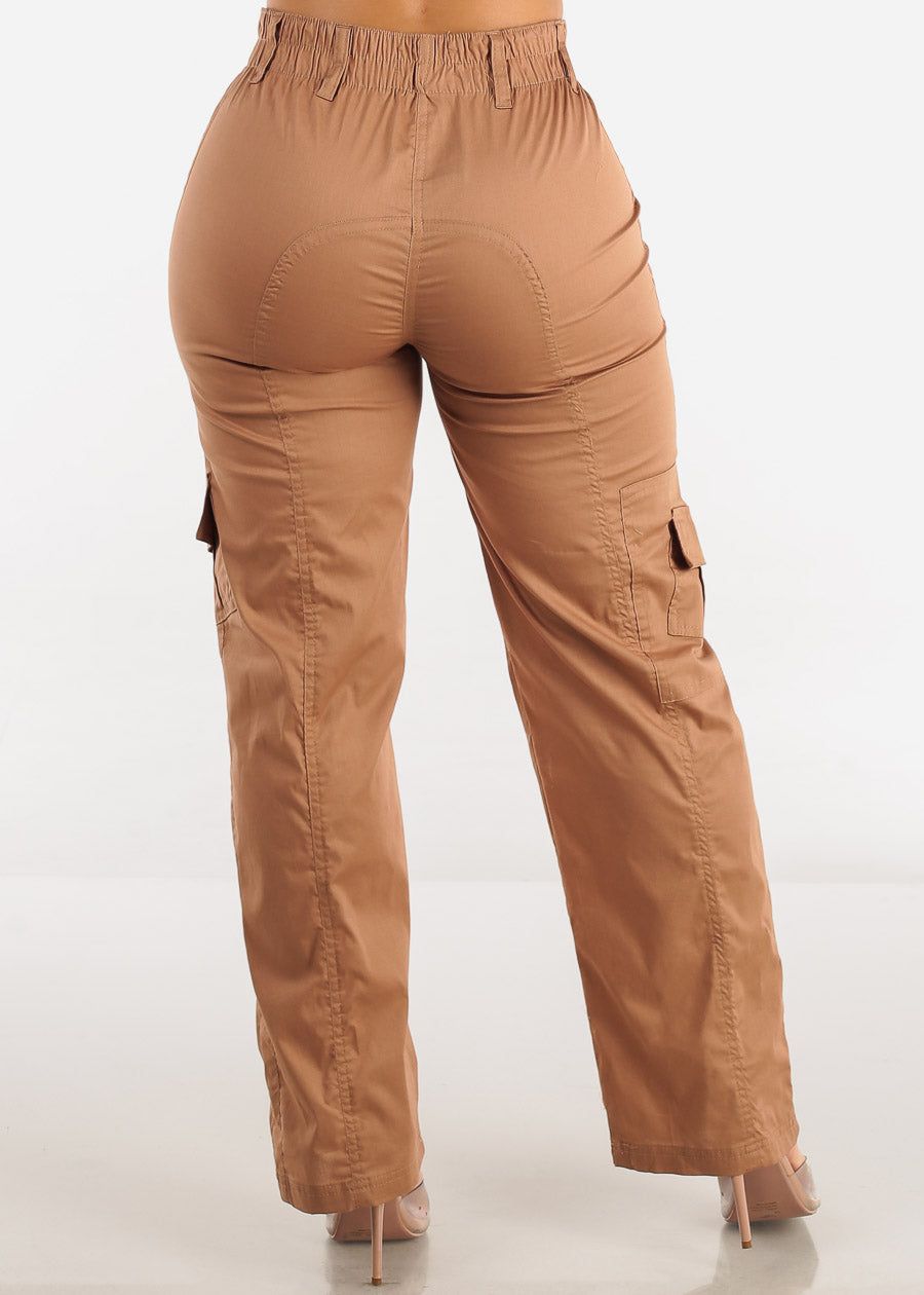 High Waisted Straight Wide Leg Cargo Pants Mocha sold by Moda product image thumbnail 4
