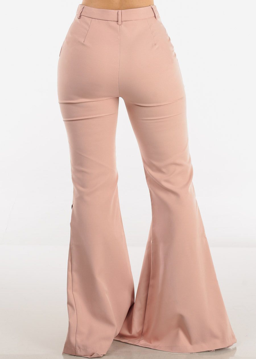 High Waisted Front Slit Elegant Flared Pants Mauve sold by Moda product image thumbnail 4