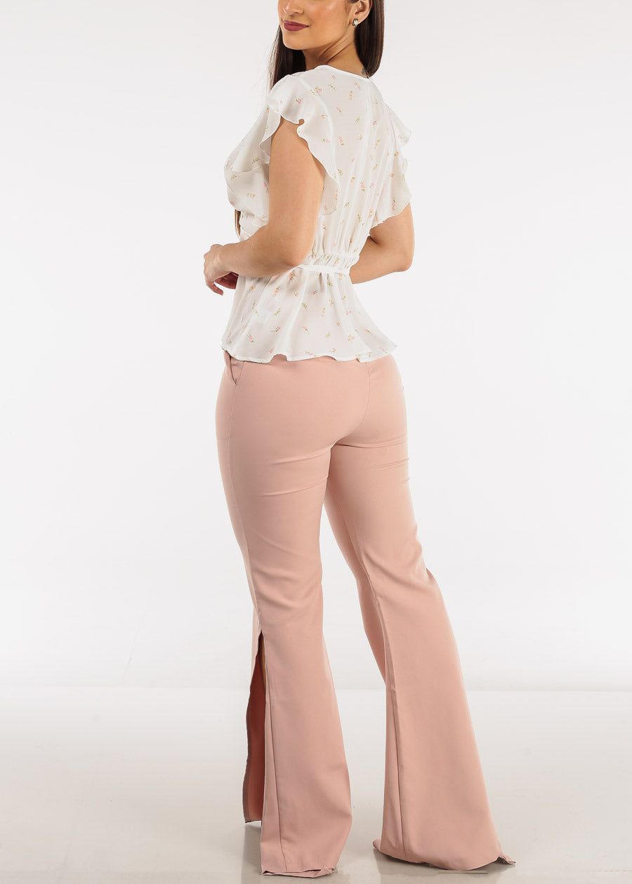High Waisted Front Slit Elegant Flared Pants Mauve sold by Moda product image thumbnail 5