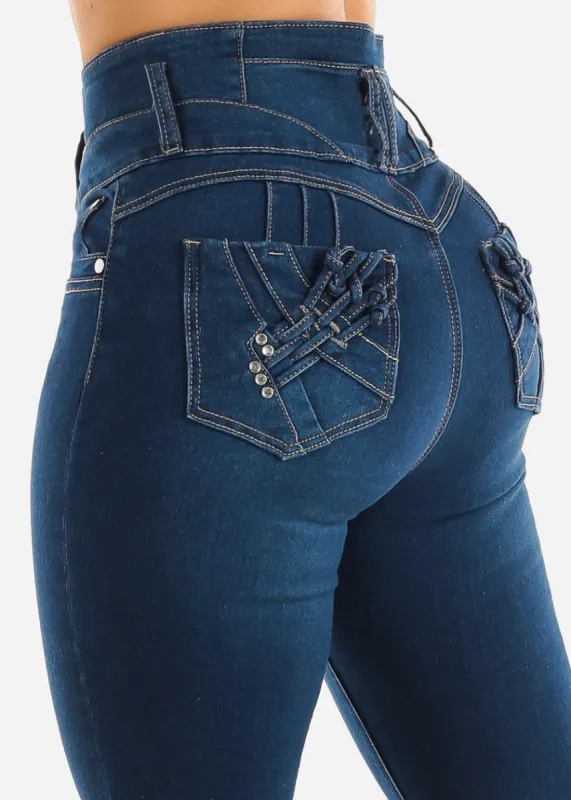 Super High Waist Levantacola Skinny Jeans Indigo sold by Moda