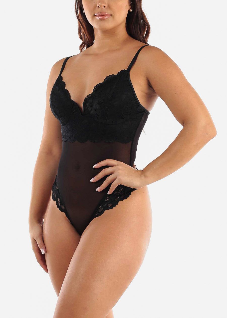 Black Lace V Neck Thong Bodysuit sold by Moda product image thumbnail 2