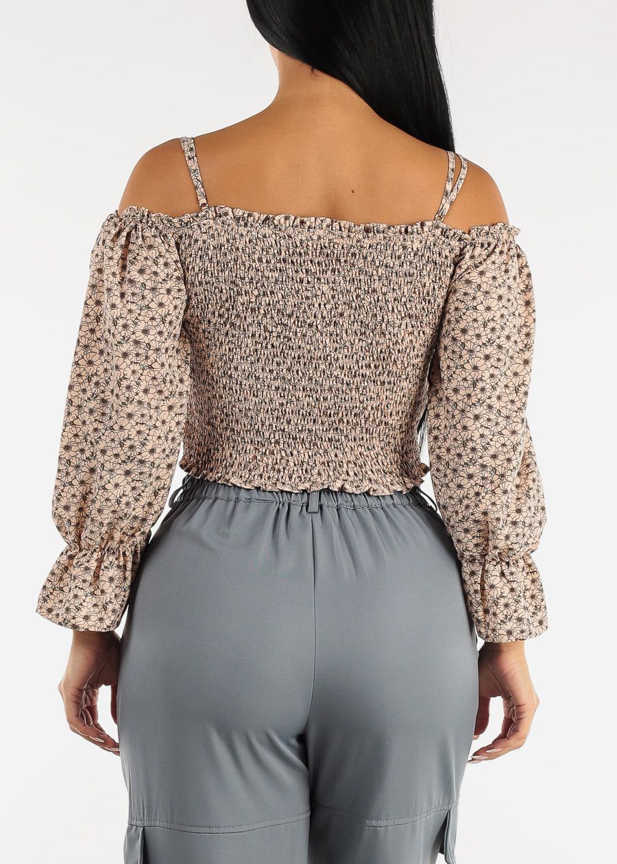 Off Shoulder Smoked Floral Cami Crop Top Light Pink sold by Moda product image thumbnail 4