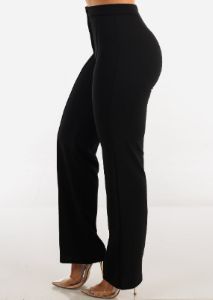 Black High Waist Bootcut Dress Pants sold by Moda