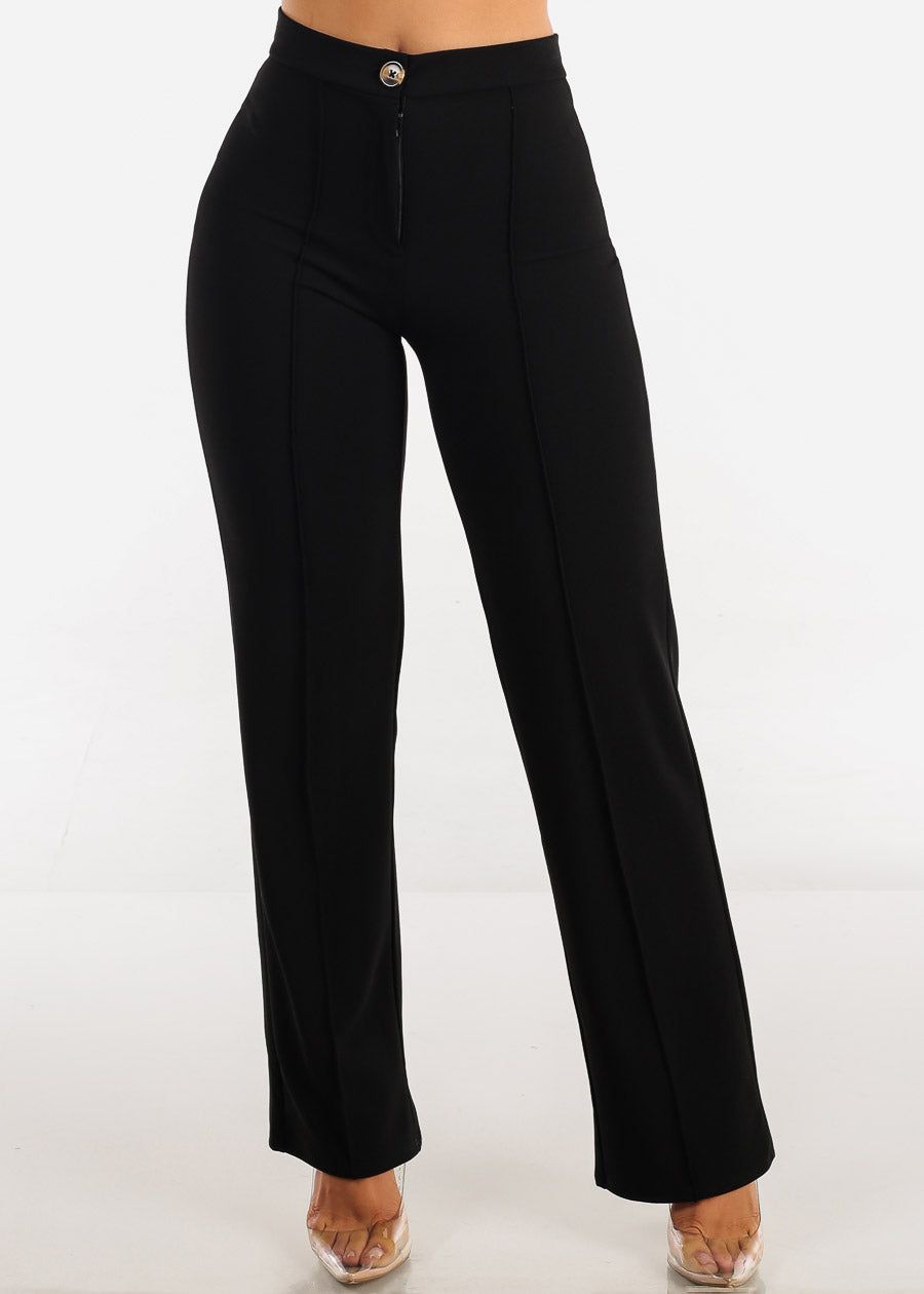 Black High Waist Bootcut Dress Pants sold by Moda