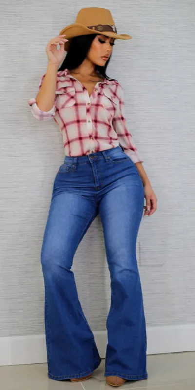 Plaid Butt Lift Bootcut Outfit sold by Moda